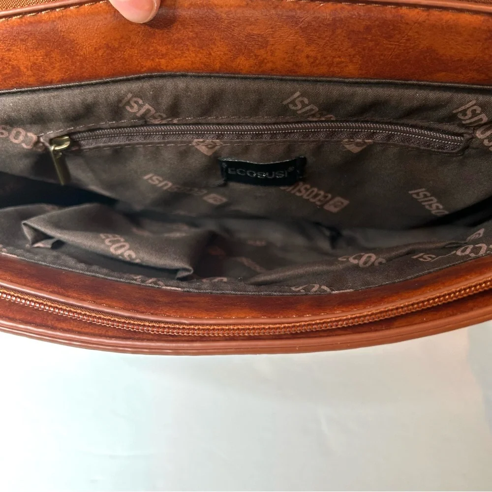 ECOSUSI Vintage Faux Leather Messenger Laptop Bag Satchel Brown with Bow 10x13